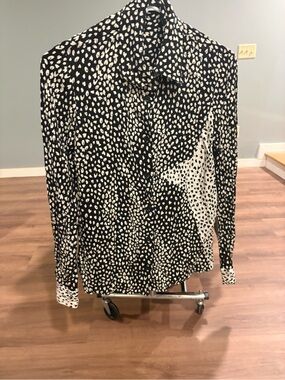 Maje French Black and White Heart Print Long Sleeve Blouse